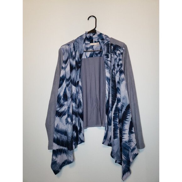 LOGO by Lori Goldstein Sweaters - Lori Goldstein Logo Womens Plus Sz 1X Cardigan Waterfall Open Front Blue Gray